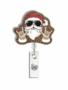 1 Stylish And Cute Santa Claus Collection Decorative Glitter Acrylic Snap Lanyard Clip - Glitter Acrylic Snap Lanyard Clip For Nurses, Friends And Family, Ideal For Parties And Holiday Gifts (Multi-Color)