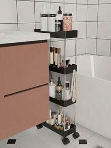 1pc 3/4 Tier Narrow Bathroom Rolling Storage Cart - Stainless Steel Frame Mobile Organizer Rack, Easy Gliding Wheels, Multipurpose Gap Storage Shelf, Suitable For Bathroom Organization, Mobile Storage Cart | Modern Storage Solution | Metal Support Bars, Bathroom Organizer And Storage - Multicolor - View 2