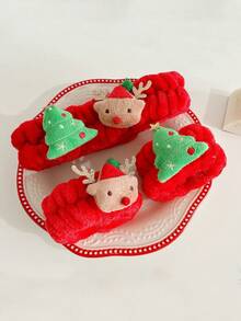 3 piezas de diadema y muñequera para lavabo de Navidad. Diseños de árbol de Navidad, reno de Navidad, Papá Noel y muñeco de nieve. Diadema y muñequera para limpieza del lavabo. Conjunto de diadema y muñequera para el cuidado de la piel, adecuado para el lavado de la cara, maquillaje y spa. Diseño de Papá Noel, accesorio de pelo de Navidad como regalo para mujeres.