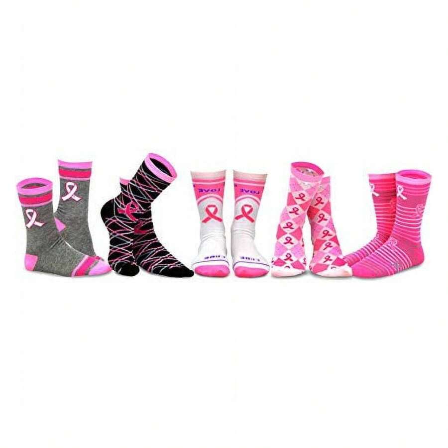 Breast Cancer Awareness Socks Women - Pink Ribbon Crew Socks 5 Pair Pack - Cotton- Comfortable Everyday Wear - Support A Cause - 如圖700 - 查看 1