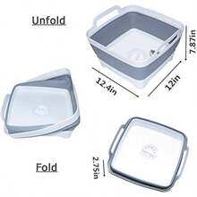9L 2.4Gal Dish Basin Collapsible With Drain Plug Carry HandlesKitchen Storage Tray Dish Wash Basin Portable Dish Tub Foldable Dishpan For Camping RV Gray - 灰色的 - 查看 6