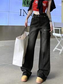 Women's Casual Loose Cargo Denim Pants