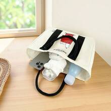 Miniso Geantă de pânză MINISO cu model de desene animate Snoopy, geantă de depozitare portabilă de mare capacitate, geantă de călătorie diversă, geantă de cumpărături reutilizabilă, rezistentă la deformare (1 buc)