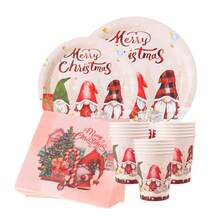 Juego de suministros para fiesta con tema navideño - Regalo misterioso de Santa, platos desechables, servilletas, vasos para 25 invitados, adecuado para fiesta de cumpleaños, picnic familiar