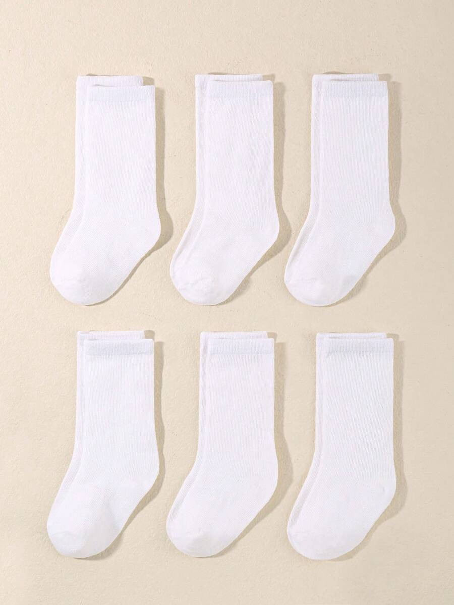 6 Pairs Baby Solid White Warm Soft Over-The-Knee Long Socks, Soft & Comfortable, Autumn/Winter