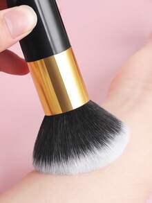 1pc Portable Soft Bristle Powder Blush Brush + 1pc Nylon Powder Puff - Makeup Brushes, Ultra Soft, Suitable For Beginners And Professionals