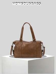 City Commute Large Capacity Shoulder Tote Bag, Solid Color Vintage PU Leather, Versatile High-Quality Bag Suitable For Travel, Shopping, Work, Etc.