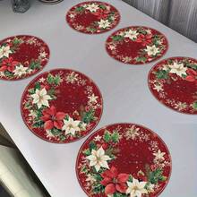 6 Pieces Of Festive Christmas Placemats, Round Wooden Placemats, Decorative Placemats, Suitable For Kitchen And Holiday Table Setting