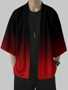 Men's Kimono Cardigan, Red Ombre Print Top, Clothing