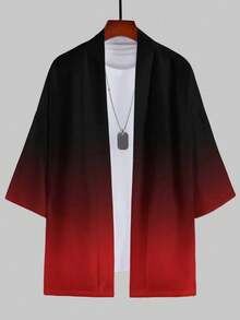 Men's Kimono Cardigan, Red Ombre Print Top, Clothing