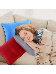 Almohada de viaje inflable, almohada de aire de tela flocada cuadrada pequeña, fácil de guardar, adecuada para camping, sueño en casa/oficina, viajes de vacaciones, senderismo, siesta, soporte para el cuello y la cintura