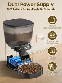 Automatic Feeder And Fountain, 4L/16 Cups Timed Dry Food Dispenser, 10s Meal Call, 20 Portions 6 Meals Per Day, 2L Cats Fountains Drinking With, Pet Feeder Dog Black - 黑色 - 查看 10