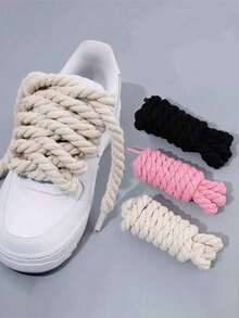 1对120厘米圆形黑色、粉色、米色麻绳鞋带，简约时尚，适用于运动鞋、休闲鞋等，冬季礼物之选 - 彩色 - 查看 3