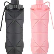 Silicone Collapsible Bottles,Lightweight Reusable Leakproof Traveling Camping Hiking Cycling Sports Outdoor,Foldable Portable Travel Bottle 600ML Dark And Purple 2Pack. - 深灰+粉紅色 - 查看 13