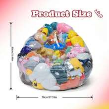 31.49in Large Capacity Sofa Storage Bag, Transparent Doll & Doll Seat Cushion Cover, Washable Durable High Capacity PVC Plush Animal Storage Ottoman, Home Organization (Plush Toys Not Included)