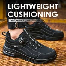 UMBURLLY 1 Đôi Giày bảo hộ lao động nam bằng da sợi nhỏ màu trơn, có nút, chống va đập, chống đâm thủng, thích hợp cho mọi mùa ngoài trời - màu đen - Xem 5