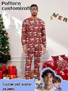 Pijama de manga larga personalizado con retrato de hombre/mujer, miembros de la familia, mascotas, dibujos animados, temas festivos, ropa de estar en casa, Navidad