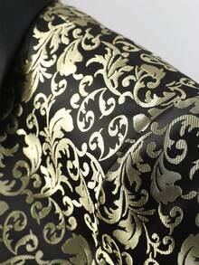 3 Pcs Men Suit Jacquard Blazer Jacket Pants Necktie Shawl Collar Floral Pattern Flap Pockets For Wedding Evening Party Banquet Classic Style - 金色 - 查看 4