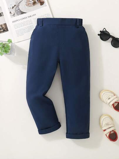 Boys' Solid Color Elastic Waist Casual Comfortable Trousers, Spring/Autumn