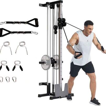 WARMTOBABY Wall Mount Cable Machine, LAT Pulldown Machines With 19 Positions Dual Pulley System, Cable Crossover Machine With Adjustable Footplate, Weight Workout Equipment Home Gym Station