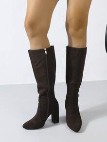 Timesize Fall/Winter Brown Chunky Heel Thigh High Boots, Over-The-Knee Cowboy Boots, Platform Boots For Women, Winter Boots - Chocolate Brown - View 2