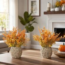 1pc Artificial Fall Foliage Floral Basket, DIY Decor Suitable For Halloween, Thanksgiving Decoration. Can Be Placed On Kitchen, Dining Table To Create A Harvest Atmosphere, Maintenance-Free, Long-Lasting Natural Elegance. Infuses Space With Rich Autumn Ambiance, Also Suitable For Garden Decoration, A Practical And Versatile Item For Holiday And Everyday Use.