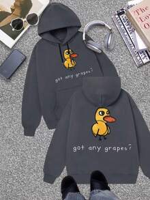 Hoodie - Duck Got Any Grapes? Print - Lightweight Fleece Sweatshirt - Youth Long Sleeve Halloween Gift Christmas Gift Birthday Gift Couple Hoodie - Xám - Xem 1