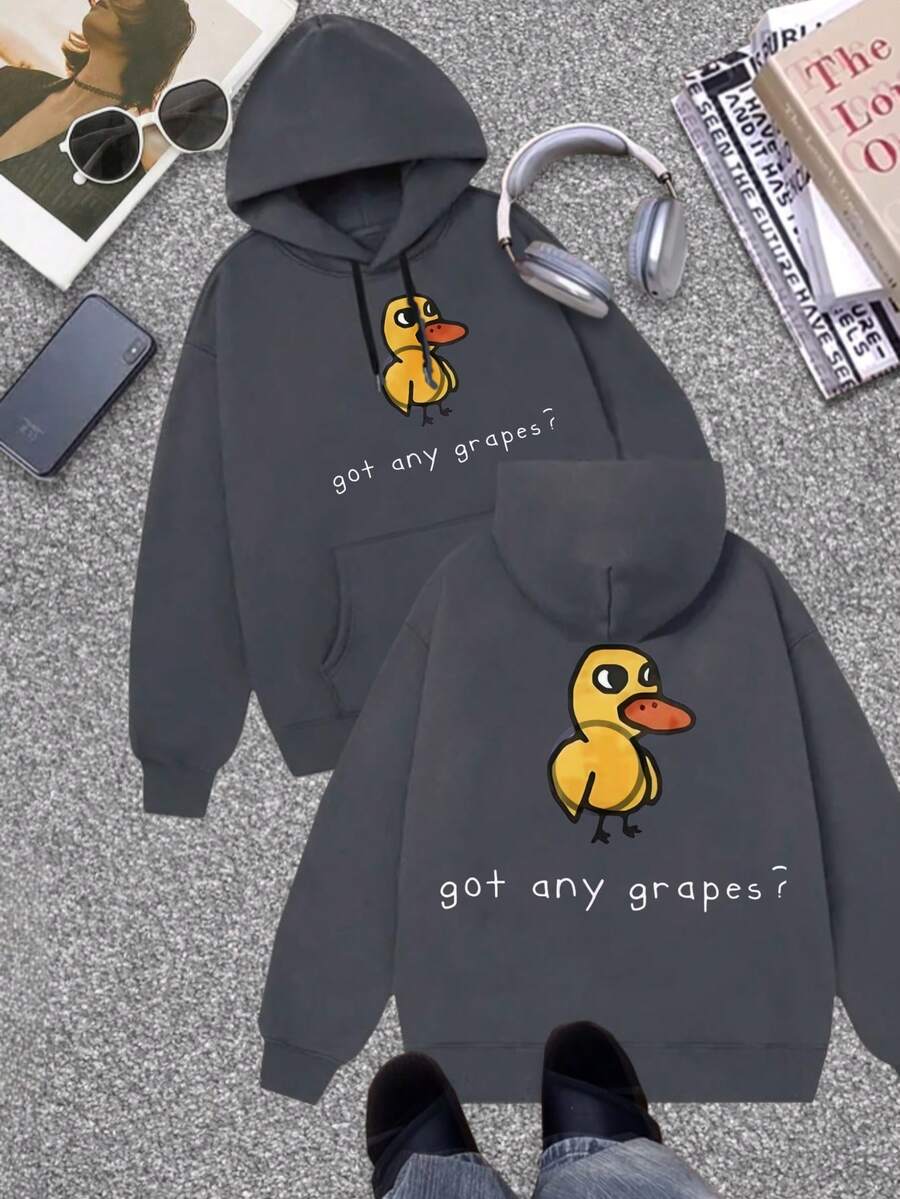 Hoodie - Duck Got Any Grapes? Print - Lightweight Fleece Sweatshirt - Youth Long Sleeve Halloween Gift Christmas Gift Birthday Gift Couple Hoodie - Xám - Xem 1