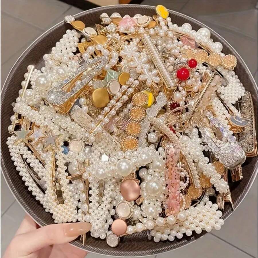 18pcs Elegant Bow Hair Clip Set, French Chic Side Tassel Clips, Plastic Duckbill Clips, Fashion Accessories In Random Styles - 9 chiếc (kiểu ngẫu nhiên) - Xem 1