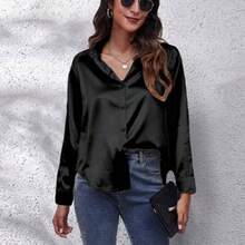 Blusa de Satin Elegante - Manga Larga, Ajustada con Botones, Estilo Casual (Negro, Talla L) - Multicolor - Ver 1