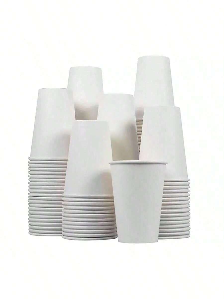 100/50/40/30/25/20/10个装，9盎司杯子，彩色彩虹图案，适用于冷/热饮、茶、咖啡、水、牛奶、果汁，非常适合生日、婚礼、周年纪念派对等场合。 - 白色 - 查看 1