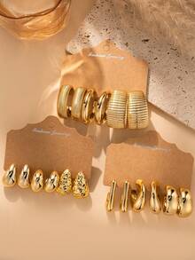 6-18pcs Geometric Textured Teardrop Golden Fashion Bohemian Style Earrings, Suitable As Gifts For Family And Friends For Holidays (Paper Card Packaging)