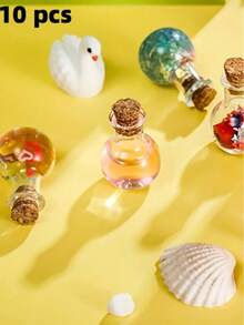 10 pièces Mini bouteilles en verre avec bouchon en liège, bouteille à souhait étoile cadeau, flacons de parfum miniatures sans parfum, bouteilles de dérive décoratives miniatures pour bouteille en verre avec bouchon, pour dérive, souhait, stockage de bonbons, décoration de cristaux et de gravier, flacons en verre ronds, pour l'artisanat, les faveurs de mariage, la décoration d'intérieur