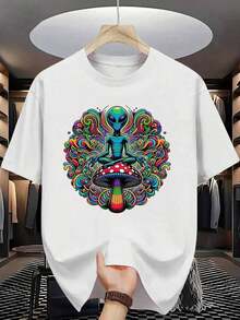 Camiseta Masculina Algodão Adulto Plus Size Infantil Color Cogumelo Et Alucinação Streetwear Over Moda Premium - Branco - Visão 1