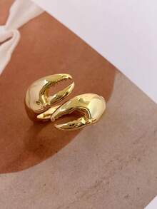 1pc Elegant Minimalist Geometric Zirconia Inlaid Dual-Tone Ring, Luxury 18K Gold Plated, Unique Design