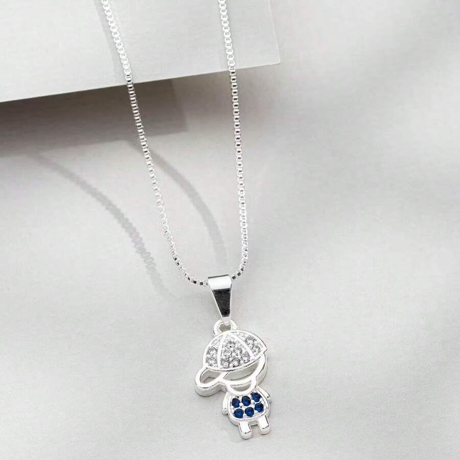 Delicate Women's Necklace With Children's, Boy's And Girl's Pendants, Plated In 18K Gold And 925 Silver With Zirconias - 1 menino(Prata) - 查看 1