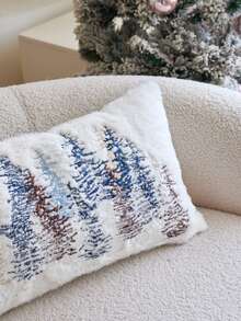1pc Autumn/Winter Pine Tree Faux Fur Embroidered Throw Pillow Cover, Home Decor Suitable For Living Room, Sofa, Bedroom, Party, Car And Various Environments - Multicolor - View 10
