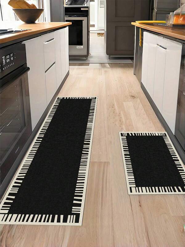 1 pièce Tapis de cuisine noir texturé lavable et antidérapant, tapis en diatomite noir simple et antidérapant, absorbant rapide et facile à nettoyer, convient pour la cuisine, la salle à manger, la salle de bain, la buanderie et l'entrée. Tapis de cuisine décoratif de Noël