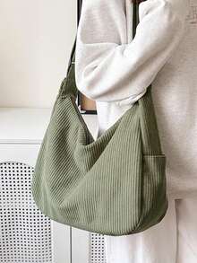 Bolso de mano de pana de unicolor, nueva bolsa de hombro de gran capacidad para hombres, bolso bandolera - Multicolor - Ver 4