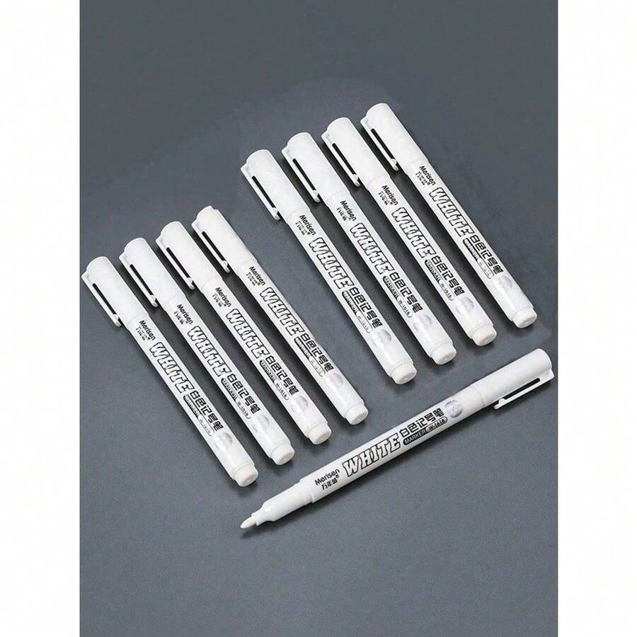 1pc/2pcs/6pcs White Permanent Marker Pen - Christmas Edition, Oil-Based Waterproof Paint Pen For Tire Graffiti, Fabric, Wood, Glass, Rock, DIY Christmas Gifts & Decorations - White - View 1