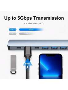 USB C Adapter USB Adapter 3.0, Aluminum 7-In-1 USB Extender, USB Splitter With 1 USB 3.0, 4 USB 2.0 And 2 USB C Ports, For Electronics/Computers And Accessories/Peripherals/Port Adapters/Port Adapters/Aluminum Alloy Housing