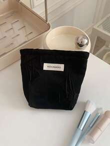 黑色蝴蝶结手拿包，旅行百搭，便携易用，适合返校季化妆包，时尚休闲大容量拉链化妆包，旅行文具收纳包，度假必备化妆包，可装卫生巾、有线耳机、耳塞、头戴式耳机、充电器、口红、香水、护肤品和美容产品，家居装饰，女士、护士适用，化妆包，旅行必备 - 黑色 - 查看 11