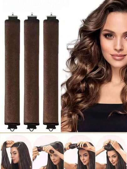 Set de 3 piezas de varillas rizadoras sin calor, varillas rizadoras elásticas con ganchos para crear ondas grandes, adecuadas para todo tipo de cabello, rodillos rizadores para dormir, para uso en el hogar y la residencia, herramientas de peinado, accesorios para rizar mientras duermes y set de herramientas para ondas grandes, kit de peinado y accesorios para el cabello