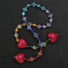 Y2K Style Big Red Heart Beaded Keychain, Dopamine Inspired Resin Keyring Pendant, Pink & Blue Crystal Gemstone Charm For Backpack, Handbag, Car Keys, Suitable As Surprise Gift For Friends, Family, Girlfriend, Valentine's Day - Fiery Red - View 3