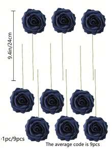 1/5/9支皇家蓝泡沫玫瑰花束（带茎） - 优雅人造花，适用于婚礼装饰、家居和酒店点缀，以及圣诞节、复活节、情人节、感恩节、毕业典礼等节日。 - 寶藍色 - 查看 3