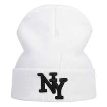 NY Letter Print Beanie - Unisex All Season Lightweight Winter Ski & Outdoor Cap, With NY Initial, White/Black, Elastic Fit For Men And Women, Casual And Sports Wear (Hand Wash, Comfortable Year-Round) - Suitable For Cycling, Skiing, Daily Use - NY Themed Design (Black/White/Beige) - Multipurpose For Gym, Travel And Casual Outfits - Y2K Style With NY Logo - Hand Wash Only - Perfect For Outdoor Activities And Casual Wear, Winter Accessory, Snow Gear