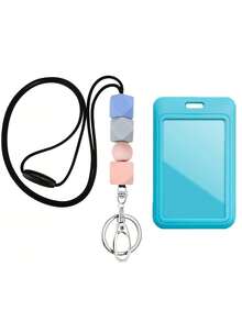 1pc Cute Silicone Beads Breakaway Teacher Neck Lanyard With ID Card Holder Keyring Black Silicone Beads Cell Phone Strap For Keys Keychain Great Gift For Women Students Teachers And Staff Money Wallet Mini Wallet Purse Wallet Wristlet Wallet Card Wallet