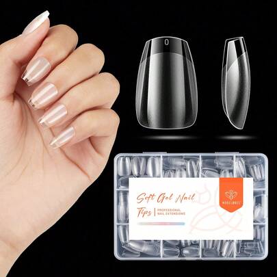 Modelones Extra Short Coffin Nail Tips, Pre-Shaped Soft Gel Tips Fake Nails False Acrylic Clear Full Cover Press On Extension Kit Gel Manicure DIY At Home 216PCS 12Sizes