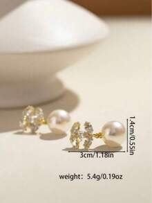2pcs Fashionable Luxury Zirconia Encrusted Criss-Cross Pearl Stud Earrings, Versatile C-Shaped Earrings For Women, Suitable For Fashionable Outfits, Daily Wear, Parties, Vacations, Weddings And Other Formal Occasions, Great Gift For Friends - Gold - View 6