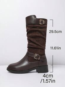 Botas de Tornozelo Retrô com Fivela para Mulheres Plus Size, Cor Sólida, Outono/Inverno, Design de Zíper Lateral e Cano Médio, Prático e Fashion. Forro Térmico para Aquecimento, Sola Plana Confortável, Couro + Forro de Lã Melhora a Qualidade e Elegância do Calçado, Formato Elegante da Perna, Versátil para Passeios, Um Item Fashion Indispensável no seu Guarda-Roupa.